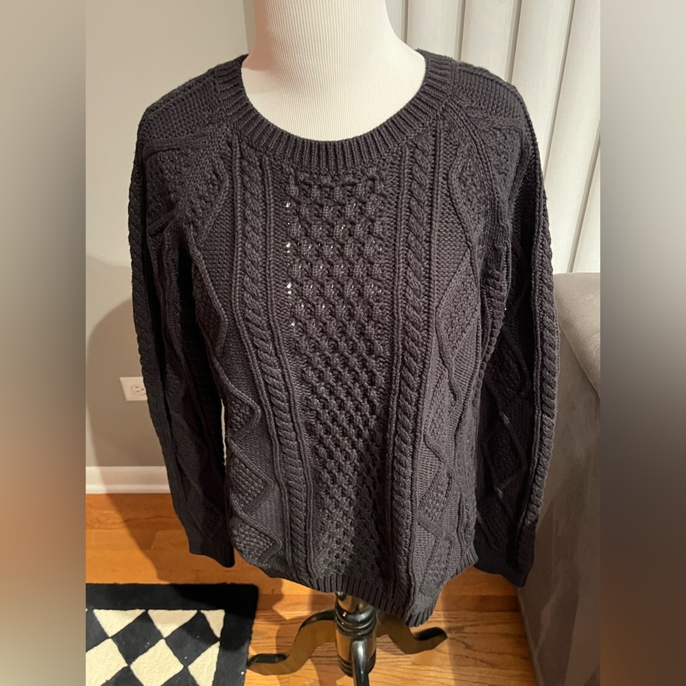 NWT black cable sweater.  100% cotton.  Warm and comfy! Size large.